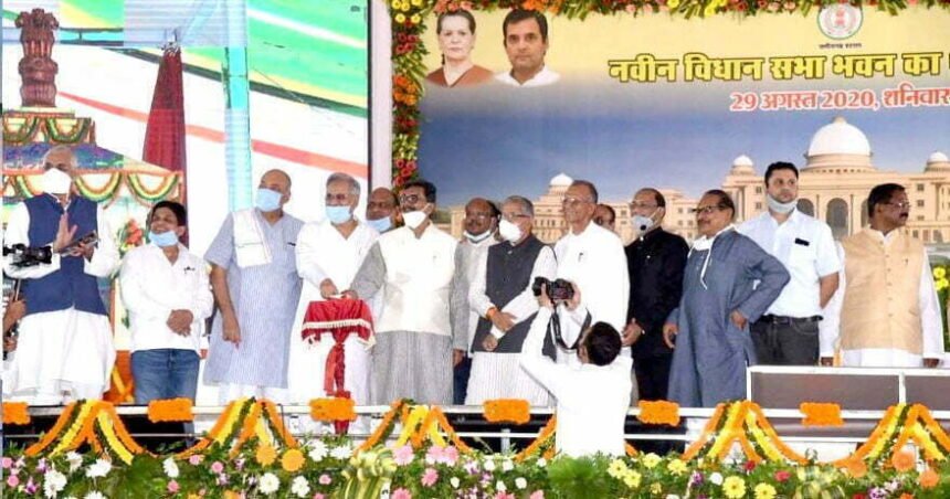 The foundation stone of the new assembly building in Chhattisgarh