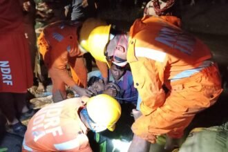 The child was trapped in a hill drain: The operation was done with hard work of three hours…. Saved child investigation by cutting a rock
