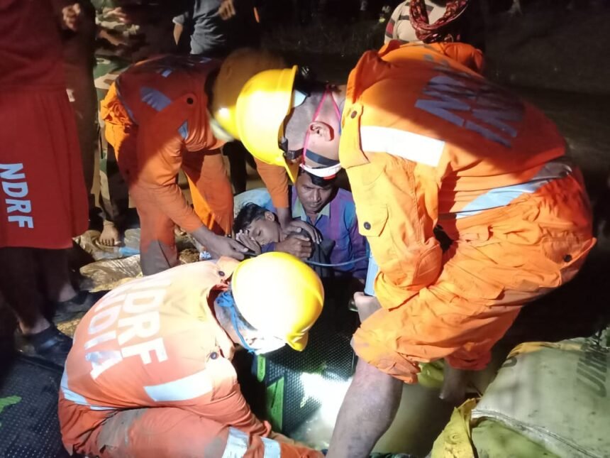 The child was trapped in a hill drain: The operation was done with hard work of three hours…. Saved child investigation by cutting a rock