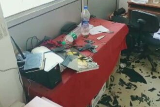 Angry mob set fire to the police station here