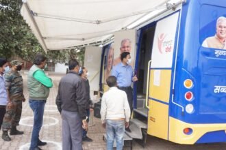 In the health camp being set up through the mobile medical unit