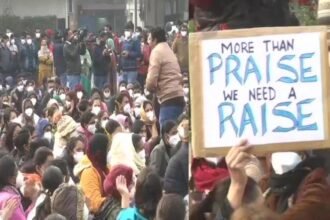 एम्स का नर्सिंग स्टाफ दूसरे दिन भी हड़ताल पर, कहा-मरीजों की सेवा न कर पाने का दुख लेकिन हम मजबूर