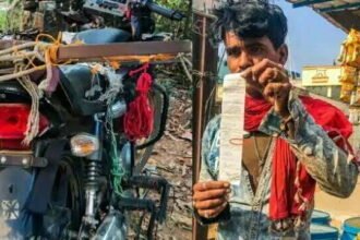 नियमों का उल्लंघन करते हुए बाइक पर बेच रहा था पानी का ड्रम, पुलिस ने लगा दिया 1 लाख 13 हजार रुपए का जुर्माना