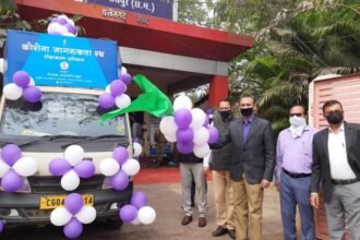 Corona awareness-chariot turned out to give information about corona prevention and