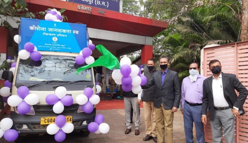 Corona awareness-chariot turned out to give information about corona prevention and