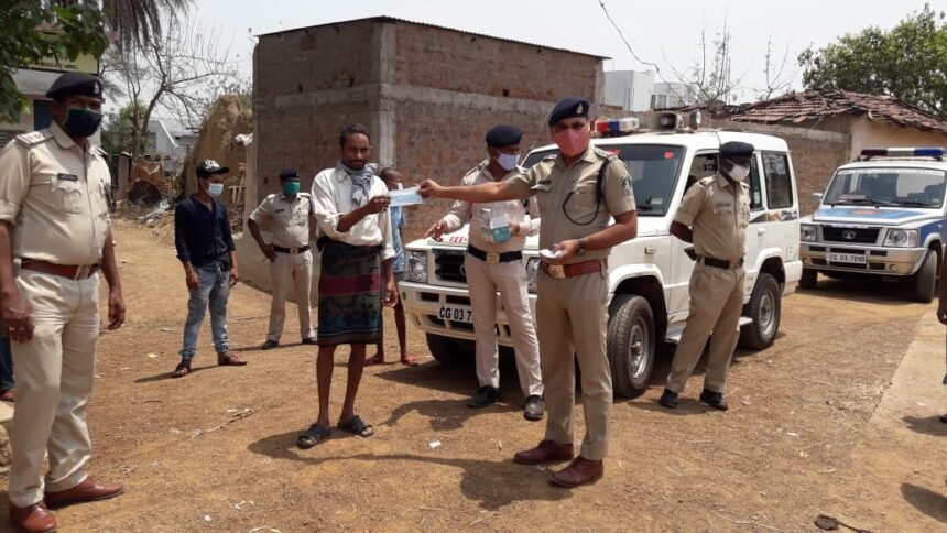 In the village, the fort police is making people aware against Corona