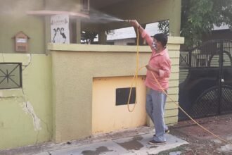 Constant sanitizing to prevent corona infection…. Daily sanitation is being done to houses, public areas and places of movement