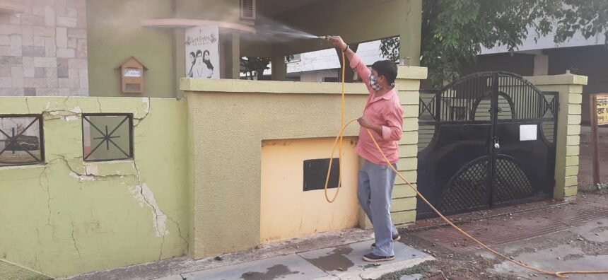 Constant sanitizing to prevent corona infection…. Daily sanitation is being done to houses, public areas and places of movement