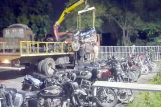 Traffic police's baton on modified and high speed bikers…. 121 vehicles seized