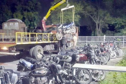 Traffic police's baton on modified and high speed bikers…. 121 vehicles seized