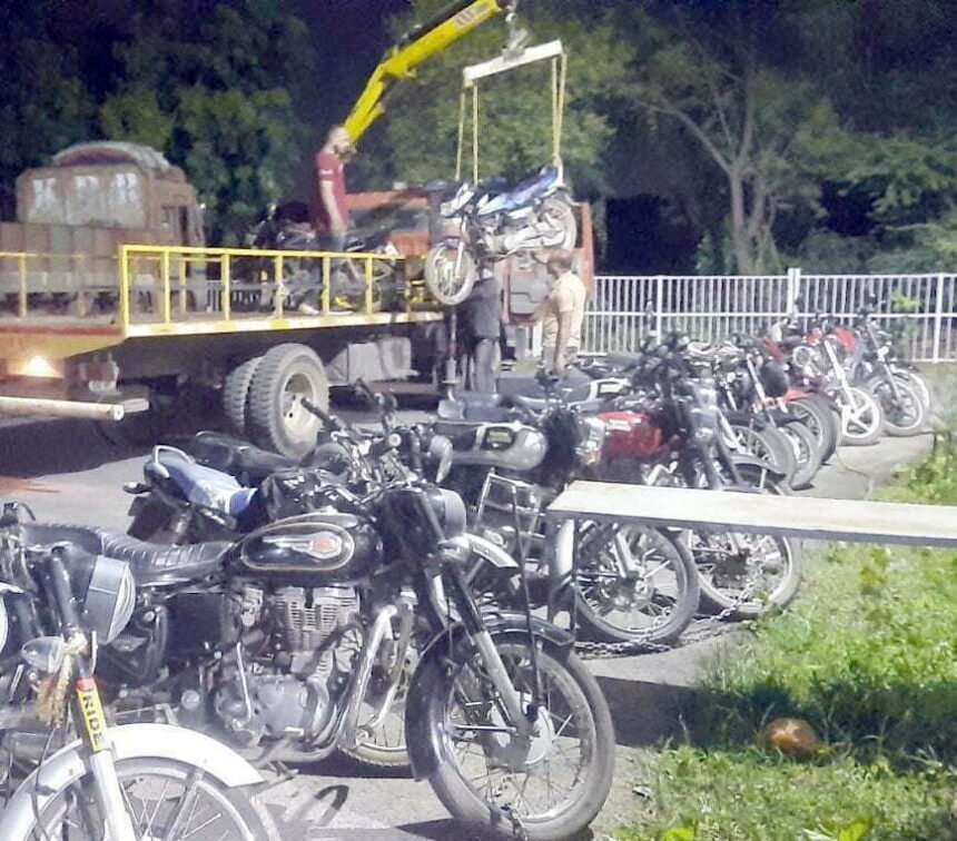 Traffic police's baton on modified and high speed bikers…. 121 vehicles seized