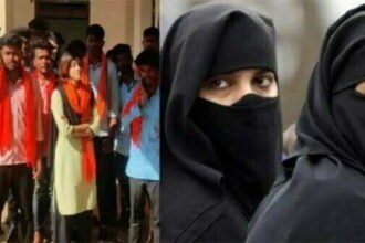 भगवा गमछा पहन हिजाब के विरोध में उतरे छात्र, सरकारी डिग्री कॉलेज का मामला