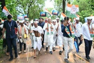 शुरू हुई दुर्गग्रामीण विधानसभा कांग्रेस का भारत जोड़ो पदयात्रा, गृहमंत्री ताम्रध्वज साहू के नेतृत्व में निकली आज़ादी की गौरव यात्रा