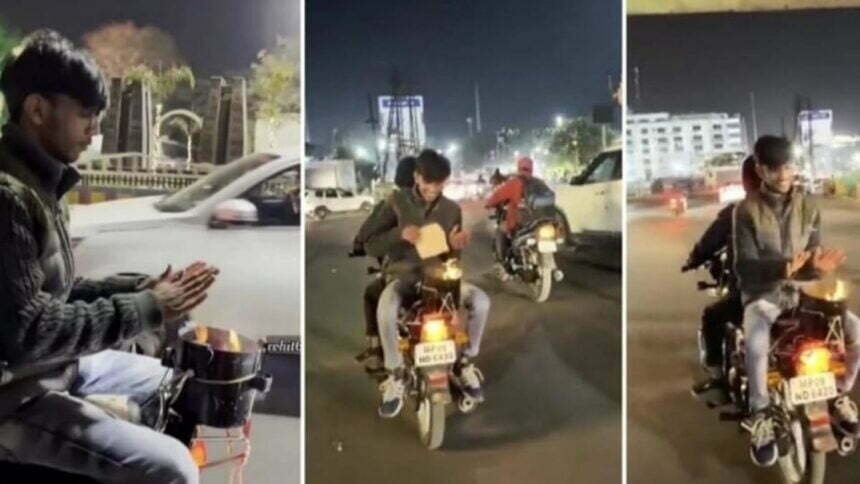 रील बनाने कड़कड़ाती ठंड में बाइक पर सिगड़ी जलाकर आग तापते वीडियो वायरल, पुलिस आई हरकत में