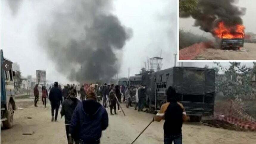 लाठीचार्ज पर भड़के किसान, पुलिस की गाड़ियां फूंकी, मुआवजे पर जमकर बवाल