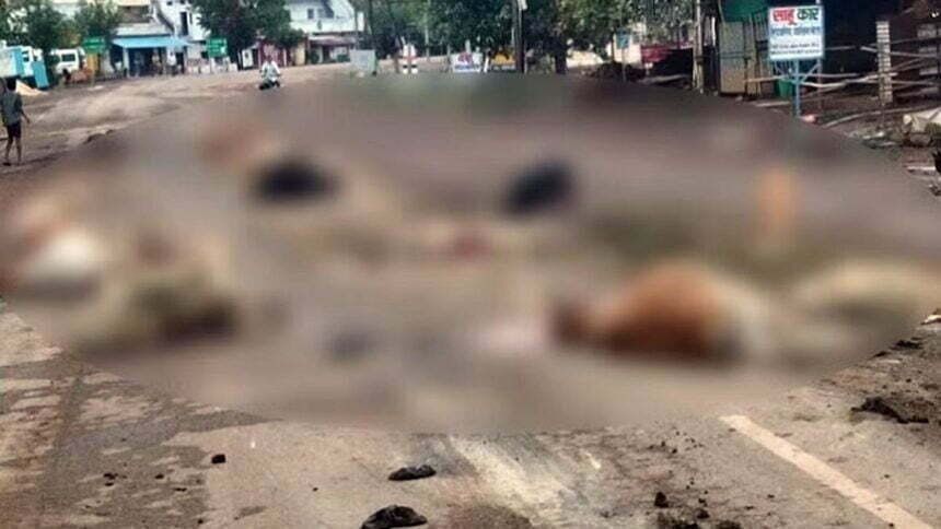 दर्दनाक घटना: तेज रफ्तार हाइवा ने ली 11 बेजुबानों की जान, सड़क पर बिछ गई लाशें
