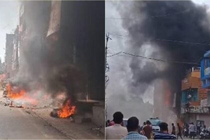 कपड़े की दुकान में लगी आग, लाखों के समान के साथ कार और बाइक जलकर हुई खाक