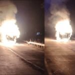 दर्दनाक हादसा: देर रात ट्रक और बाइक में जबरदस्त भिड़ंत, दोनों वाहनों में लगी भीषण आग