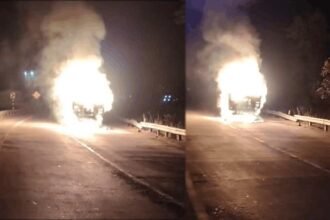 दर्दनाक हादसा: देर रात ट्रक और बाइक में जबरदस्त भिड़ंत, दोनों वाहनों में लगी भीषण आग