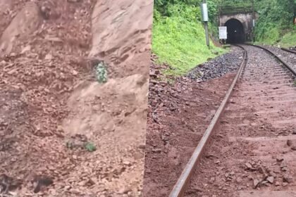 जीपीएम में भारी बारिश की वजह पहाड़ से मलबा रेलवे ट्रैक पर गिरा, रेल सेवा रही प्रभावित