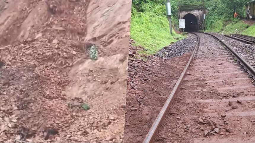 जीपीएम में भारी बारिश की वजह पहाड़ से मलबा रेलवे ट्रैक पर गिरा, रेल सेवा रही प्रभावित