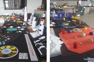 एम.जे. स्कूल कोहका में राष्ट्रीय अंतरिक्ष दिवस पर स्पेस मॉडल प्रदर्शनी का आयोजन
